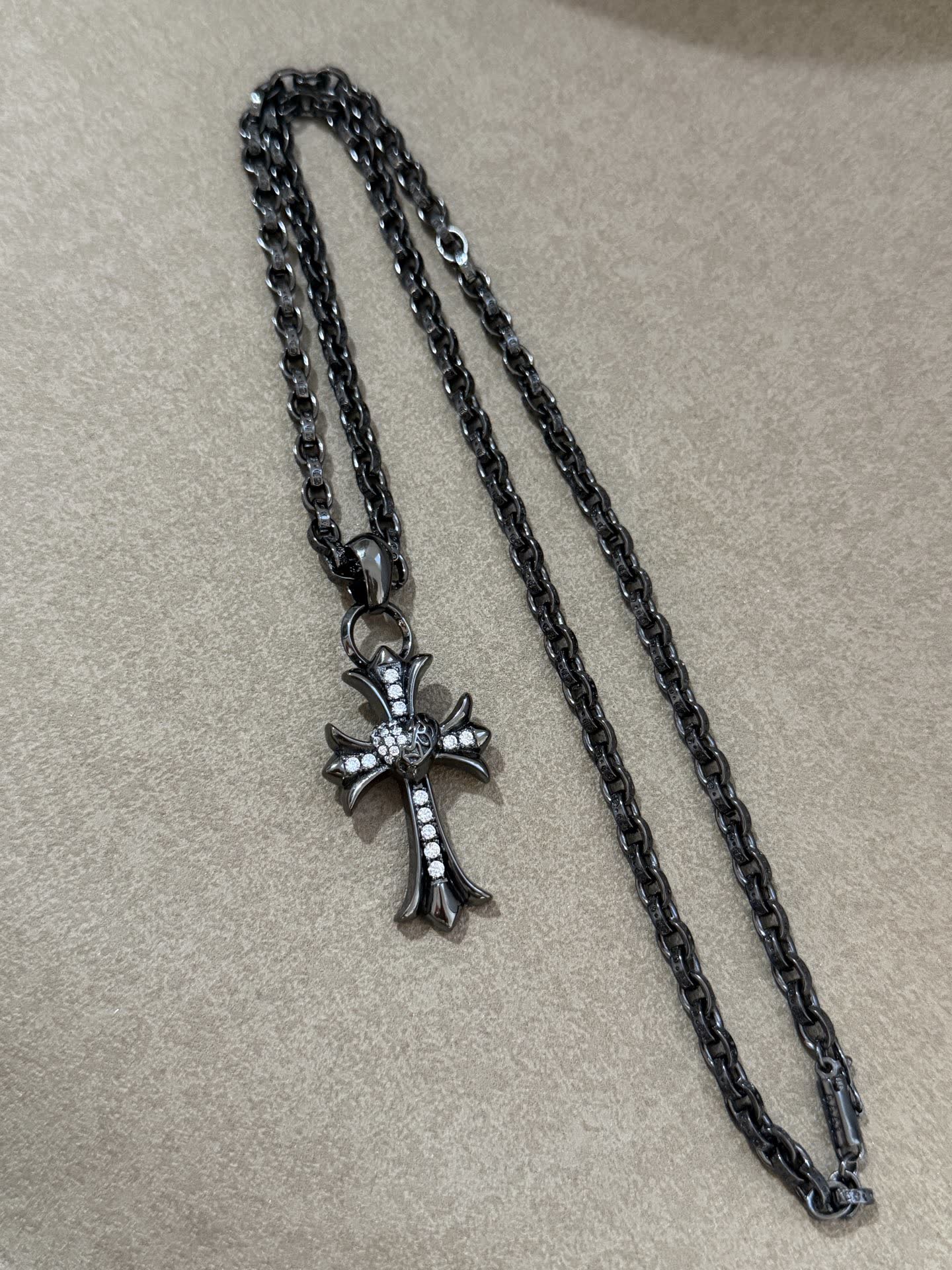 Chrome Hearts Black Rhinestone Cross Pendant Necklace